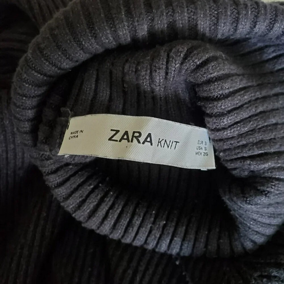 ZARA | Long Sleeve Turtleneck Buttoned Ribbed Black Sweater Dress (Size S) - Picture 9 of 11